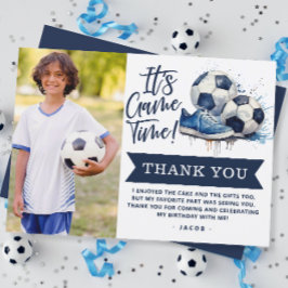 Navy Blue Soccer Kids Watercolor Foto Dankeskarte