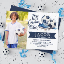 Navy Blue Soccer Kids Watercolor Foto