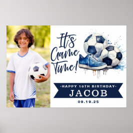 Navy Blue Soccer Kids Watercolor Foto Poster