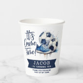 Navy Blue Soccer Kids Watercolor Pappbecher (Rückseite)