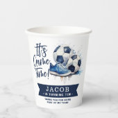 Navy Blue Soccer Kids Watercolor Pappbecher (Vorderseite)
