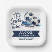 Navy Blue Soccer Kids Watercolor Pappteller (Vorderseite)