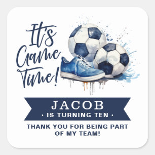 Navy Blue Soccer Kids Watercolor Quadratischer Aufkleber