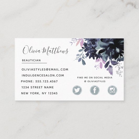 Navy Blue Social Visitenkarte (Rückseite)