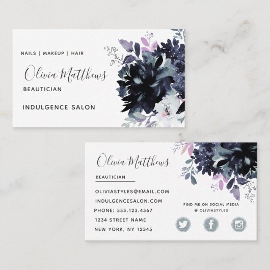 Navy Blue Social Visitenkarte (Vorne/Hinten)