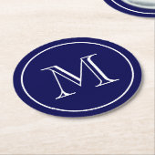 Navy Blue Solid Color Custom Monogram Runder Pappuntersetzer (Angewinkelt)