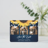 Navy Blue Sonnenblume 3 Foto Speichern Sie die Dat Save The Date (Stehend Vorderseite)