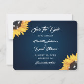 Navy Blue Sonnenblume 3 Foto Speichern Sie die Dat Save The Date (Rückseite)