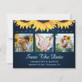 Navy Blue Sonnenblume 3 Foto Speichern Sie die Dat Save The Date (Vorderseite)