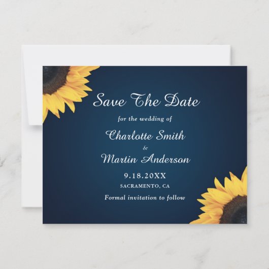 Navy Blue Sonnenblume 3 Foto Speichern Sie die Dat Save The Date (Rückseite)