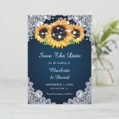 Navy Blue Sonnenblume speichern die Datumskarten Save The Date (Stehend Vorderseite)