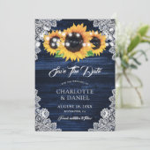 Navy Blue Sonnenblume speichern die Datumskarten Save The Date (Stehend Vorderseite)