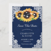 Navy Blue Sonnenblume speichern die Datumskarten Save The Date (Vorderseite)