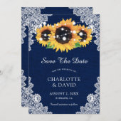 Navy Blue Sonnenblume speichern die Datumskarten Save The Date (Vorne/Hinten)