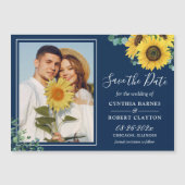 Navy Blue Sonnenblumen Foto Speichern Sie das Date Magnetkarte (Vorderseite)