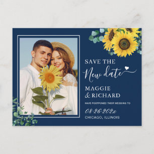 Navy Blue Sonnenblumen Rettete unser neues Date Fo Postkarte