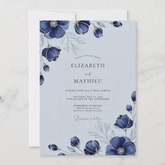 Navy Blue Sophisticated Winter Wedding Einladung (Vorderseite)
