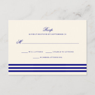Navy Blue Sophisticpes Stripes Wedding RSVP Karte