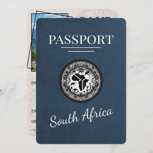 Navy Blue South Africa Passport Save The Date (Vorne/Hinten)