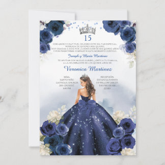 Navy Blue Spanische Prinzessin Silver 15 Años Gebu Einladung