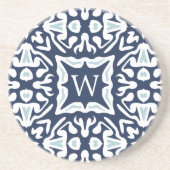 Navy Blue Spanish Tile Monogram Sandstein Untersetzer (Vorne)