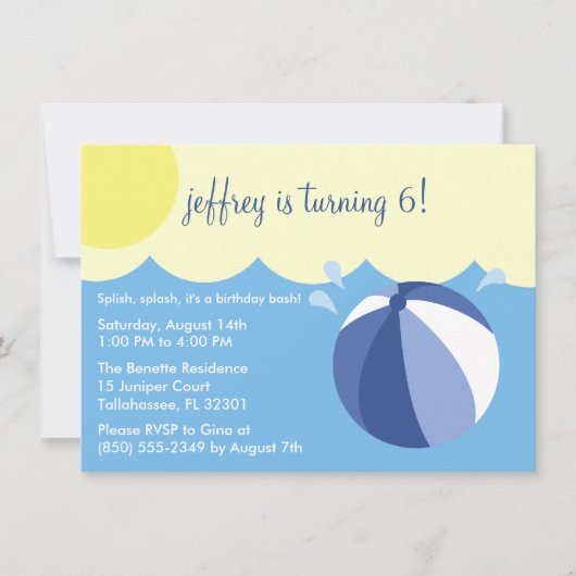 Navy Blue Splish Splash Birthday Pool Party Einladung (Vorderseite)