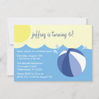 Navy Blue Splish Splash Birthday Pool Party Einladung