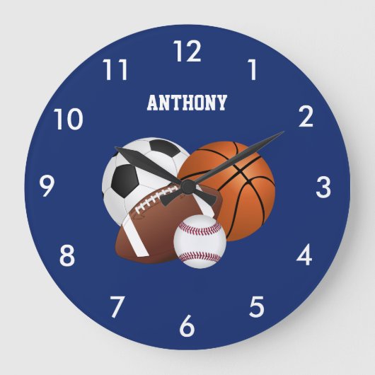 Navy Blue Sports Ball Custom Large Clock Große Wanduhr (Vorderseite)