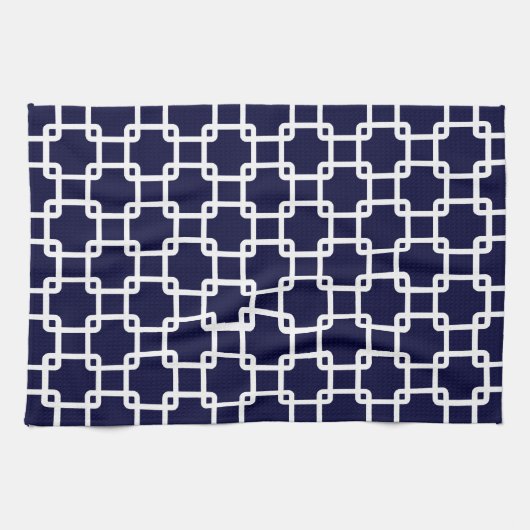 Navy Blue Square Link Pattern Küche Handtücher (Horizontal)