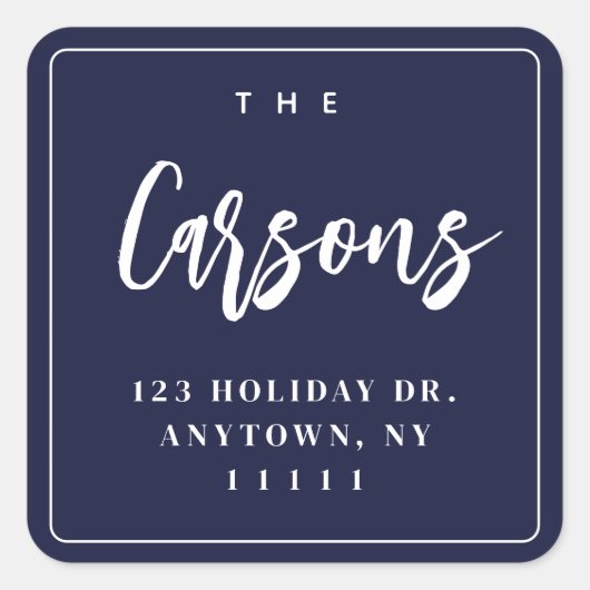 Navy Blue Square - Modern Return Address Label Quadratischer Aufkleber (Vorderseite)