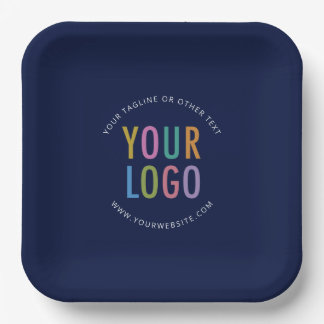 Navy Blue Square Paper Plates Custom Logo Branded Pappteller