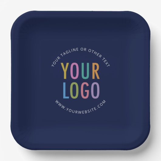 Navy Blue Square Paper Plates Custom Logo Branded Pappteller (Vorderseite)