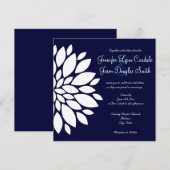 Navy Blue Square Wedding Invitations White Flower Einladung (Vorne/Hinten)