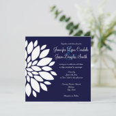 Navy Blue Square Wedding Invitations White Flower Einladung (Stehend Vorderseite)