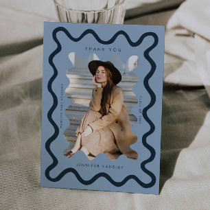 Navy Blue Squiggg Wavy Frame Abschluss Vielen Dank Ankündigung