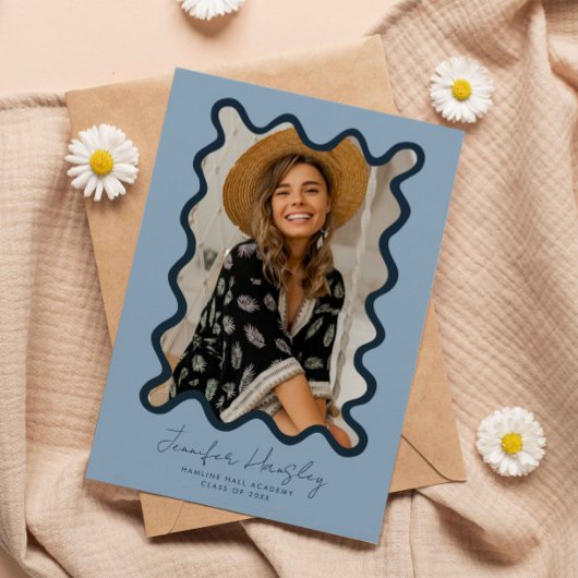 Navy Blue Squigggg Foto Frame Abschluss Ankündigung