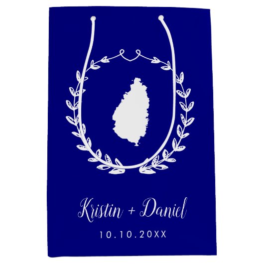 Navy Blue St. Lucia Map Wedding Welcome Swag Mittlere Geschenktüte (Vorderseite)