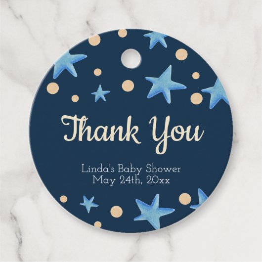 Navy Blue Star Baby Dusche Vielen Dank Geschenkanhänger (Vorderseite)