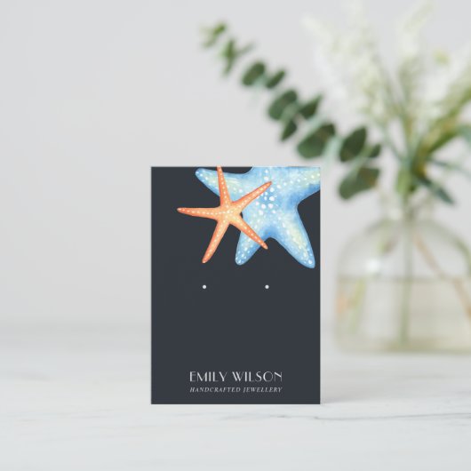 NAVY BLUE STAR FISH AQUATIC STUD EARRING ANZEIGE VISITENKARTE (Stehend Vorderseite)