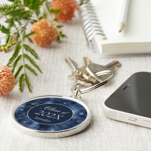 Navy Blue Star Shimmer Class Abschluss Schlüsselan Schlüsselanhänger (Seite)