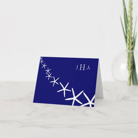 Navy Blue Starfish Mit Monogramm Dankeschön Anmerk Dankeskarte (Vorderseite)