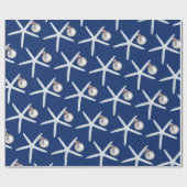 Navy Blue Starfish Muster Weihnachtsgeschenk Wrap Geschenkpapier (Flach)