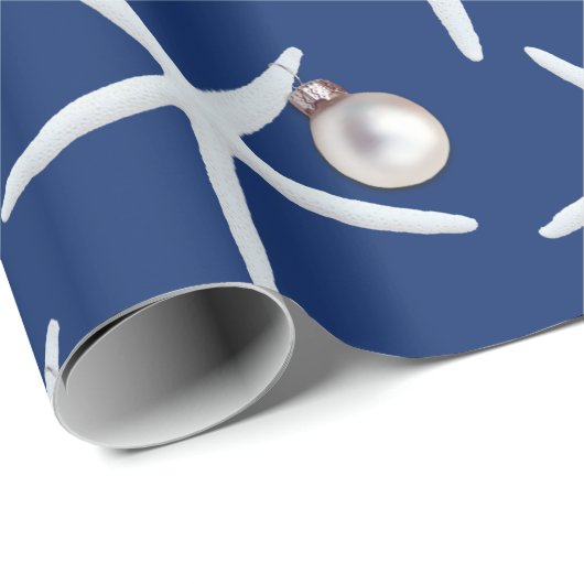 Navy Blue Starfish Muster Weihnachtsgeschenk Wrap Geschenkpapier (Rolleneckpunkt)