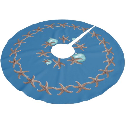 Navy Blue Starfish Wreath Weihnachtsbaumrock Polyester Weihnachtsbaumdecke (Schrägansicht)
