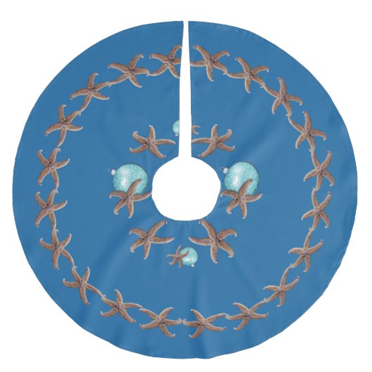 Navy Blue Starfish Wreath Weihnachtsbaumrock Polyester Weihnachtsbaumdecke (Vorderseite)