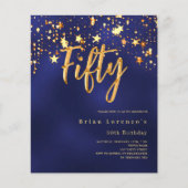 Navy Blue Stars Budget Einladung zum 50. Geburtsta (Vorderseite)