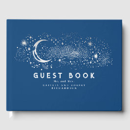 Navy Blue Stars Moon Night Sky Wedding Guest Book Gästebuch