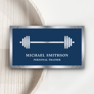 Navy Blue Steel Barbell Fitness Personal Trainer Visitenkarte