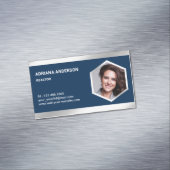 Navy Blue Steel Silver Real Anwesen Foto Realtor Magnetische Visitenkarte (Beispiel)