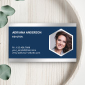 Navy Blue Steel Silver Real Anwesen Foto Realtor Visitenkarte